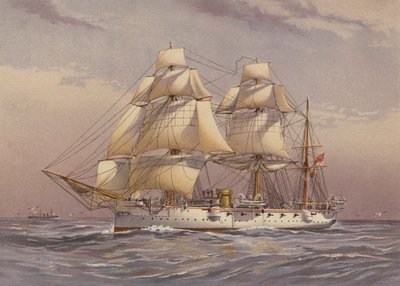 HMS Calliope, crucero de 3ª clase (litografía en color) de English School