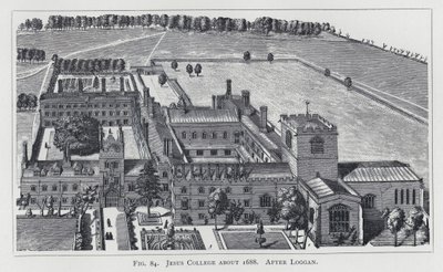 Jesus College alrededor de 1688, después de Loggan de English School