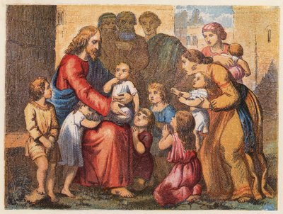 Niños llevados a Jesús (litografía en color) de English School