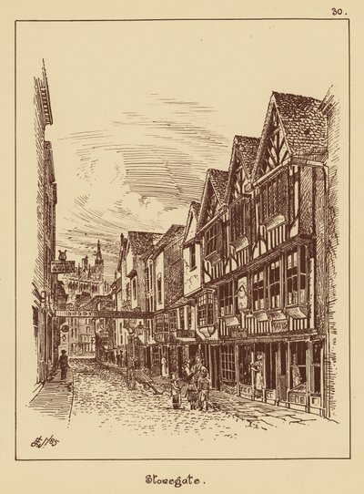 Stonegate, Half Timbered Houses (litografía) de English School