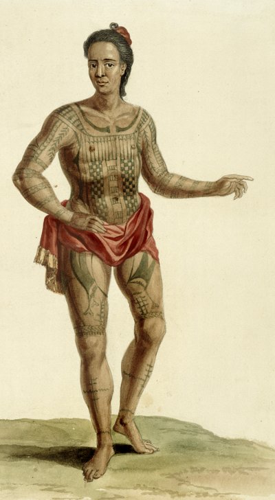 Guerrero hawaiano tatuado, 1824 de English School