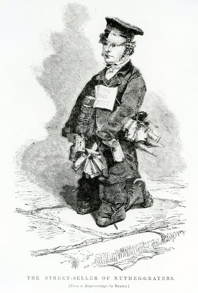 El vendedor callejero de ralladores de nuez moscada, c.1840 de English School