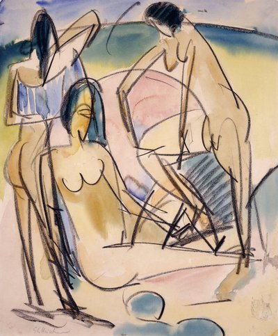 Bañistas en la orilla, Fehmarn de Ernst Ludwig Kirchner