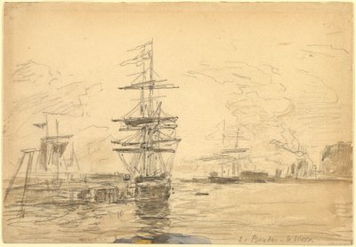 Barcos en el puerto, c. 1875 de Eugene Louis Boudin