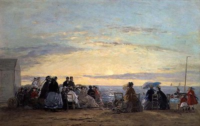 Viendo la puesta de sol desde la playa de Eugene Louis Boudin