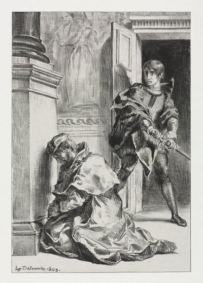 Hamlet: Hamlet intenta matar al rey de Eugène Delacroix