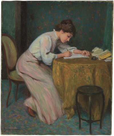 mujer joven, escritura de Federigo Zandomeneghi