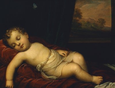 Niño dormido (óleo sobre lienzo) de Felice Schiavoni