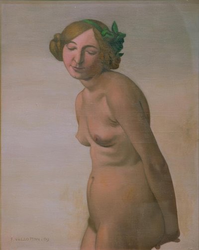 Desnudo femenino con lazo verde en el cabello de Felix Edouard Vallotton