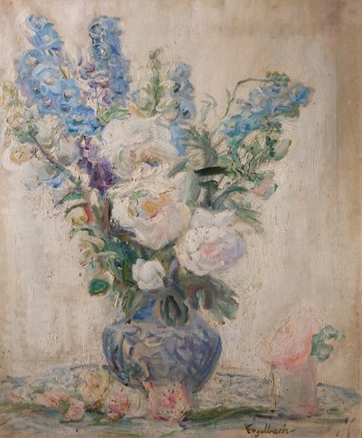 Rosas blancas y delfinios de Florence Engelbach