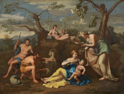 Ninfas alimentando al niño Júpiter de Follower of Nicolas Poussin