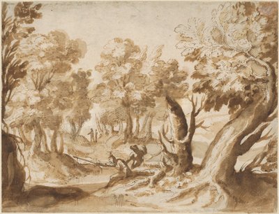 Dos figuras pescando en un paisaje de Francesco Allegrini