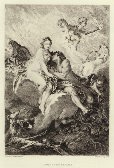 La aurora y Céfalo (grabado) de Francois (after) Boucher