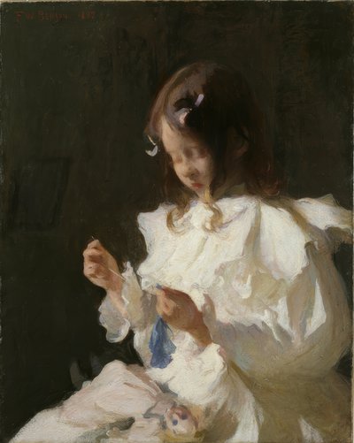 Retrato de un niño cosiendo de Frank Weston Benson