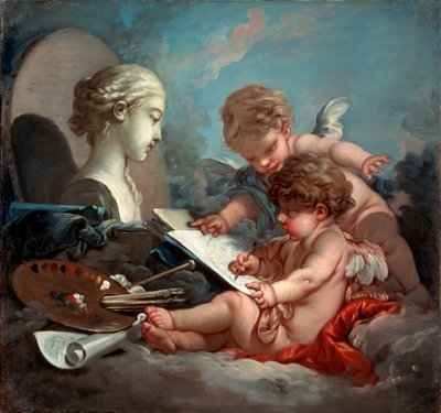 Cupidos, alegoría de la pintura, 1760s de François Boucher