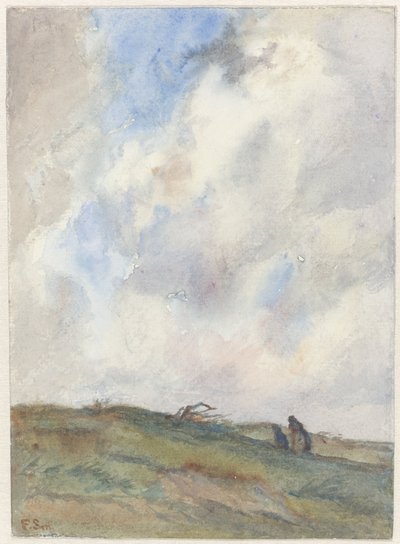 Paisaje de dunas en la tormenta con dos figuras de Frans Alexander Evert Lodewijk Smissaert