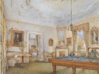 Interior Biedermeier con un hombre jugando al billar de Franz Alt