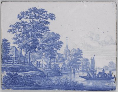 Placa rectangular con paisaje de río de Frederik van Frytom (attributed to)