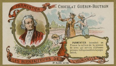 Tarjeta comercial de Chocolat Guerin-Boutron, Antoine-Augustin Parmentier de French School