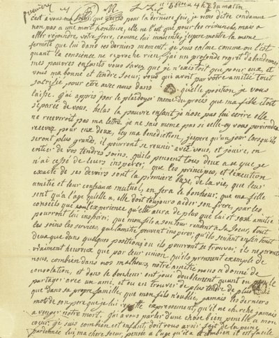 Facsímil del testamento de María Antonieta de French School