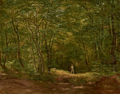 Caminantes en un paisaje forestal de Friedrich Loos