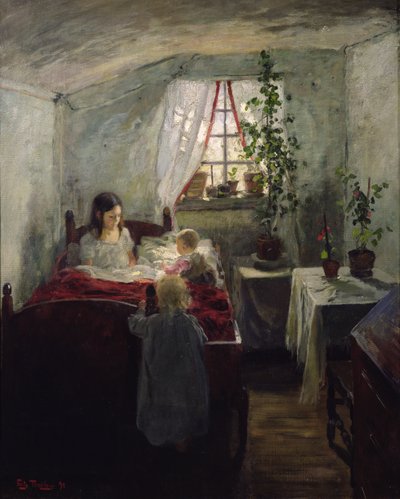 interiores con niños de Fritz Thaulow