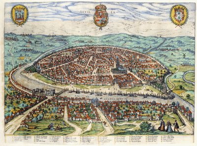 Plano y vista de Sevilla, 1579-1590 de Georg Braun