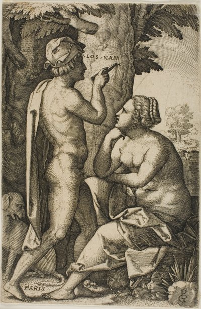 París y Enone, de Heroínas griegas de Georg Pencz