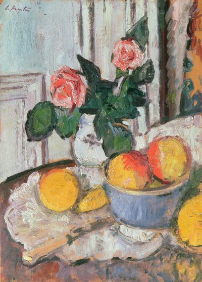 Rosas y frutas de George Leslie Hunter