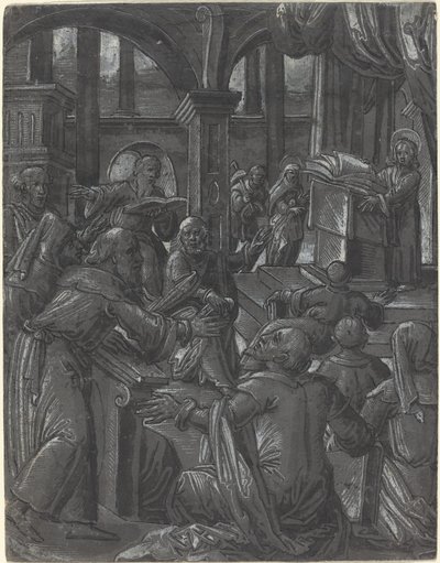 Cristo disputando con los doctores de German 16th Century