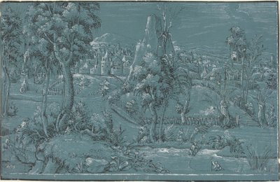 Paisaje con hombres pescando de German 16th Century