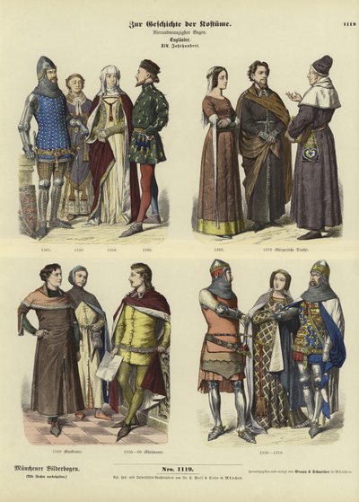 Trajes ingleses, siglo XIV de German School