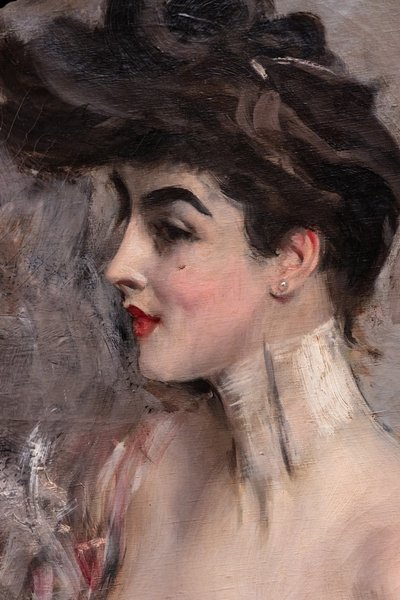 Madame X con un collier de perlas, detalle de Giovanni Boldini