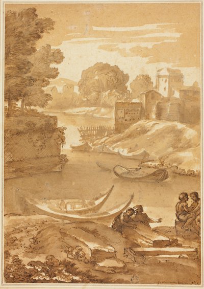 Figuras sentadas junto a un río de Giovanni Francesco Grimaldi