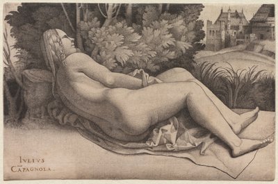 Venus reclinada en un paisaje, c.1508-09 de Giulio Campagnola