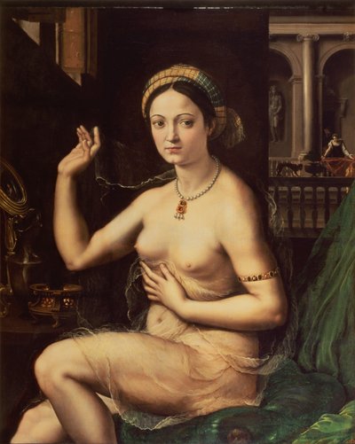 Mujer con un espejo de Giulio Romano