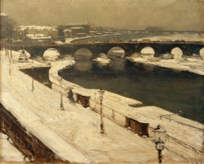 Elba y puente de Augusto en invierno de Gotthardt Johann Kuehl