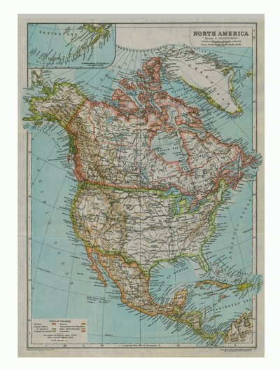 Mapa de América del Norte, c. 1910 de Gull Engraving Company