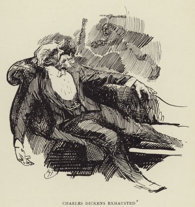 Charles Dickens exhausto de Harry Furniss