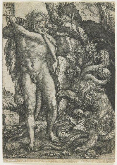 Hércules destruye la Hidra de Lerna, 1550 de Heinrich Aldegrever