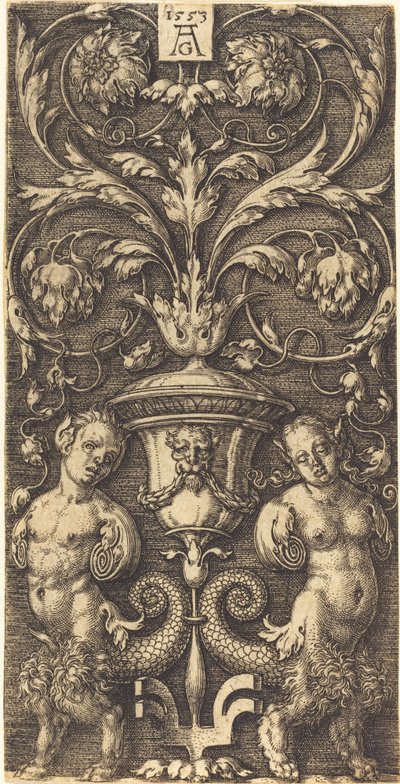 Ornamento con jarrón y dos figuras femeninas de Heinrich Aldegrever