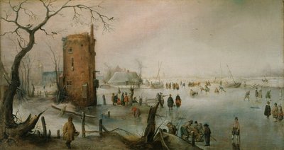 patinar cerca de un pueblo de Hendrick Avercamp