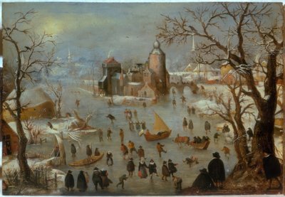 Paisaje invernal con patinadores de Hendrick Avercamp