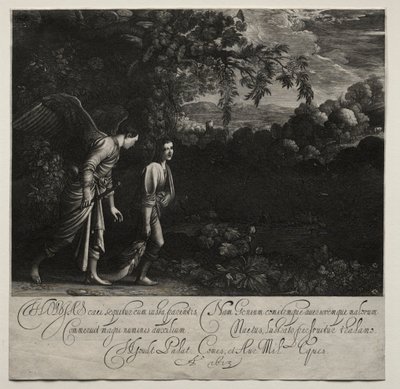 Tobías y el Ángel, placa grande de Hendrik Goudt