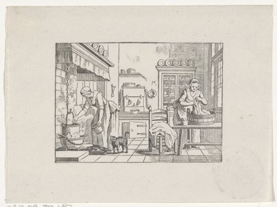 Interior de cocina con dos mujeres en el trabajo. de Hendrik Numan