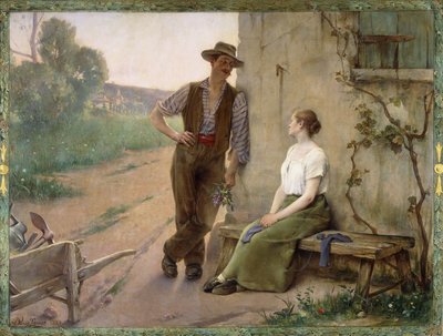 Pareja de campesinos en un corral de Henri Adrien Tanoux