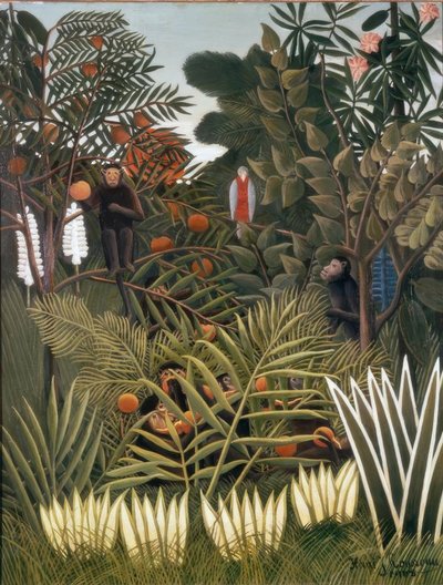 Paisaje exótico con monos y un loro de Henri Rousseau