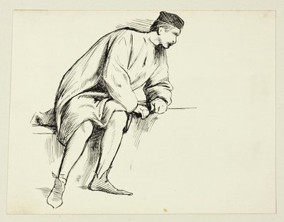 Hombre sentado apoyado en su brazo de Henry Stacy Marks