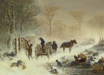 Cargando madera en la nieve, 1858 de Hermann Kauffmann