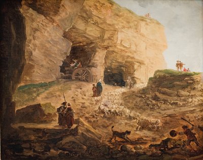 Una cantera con un rebaño de ovejas de Hubert Robert